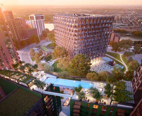 Glass swimming pool suspended ten storeys over London