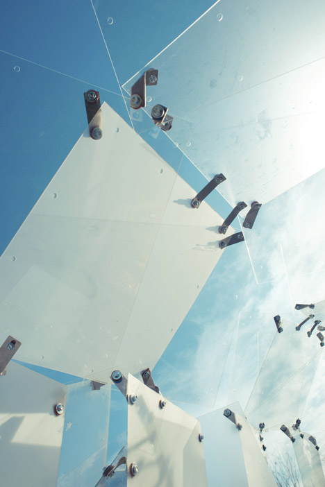 Close up of glass panel in Transparent Structures installation