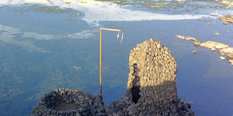 Volcanic stone structures pump fresh water from the sea surrounding a South Korean island
