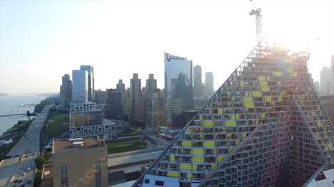 Drone movie construction update image Via West 57th by BIG