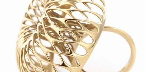 Orbis 3D-printed gold ring by Lionel T Dean