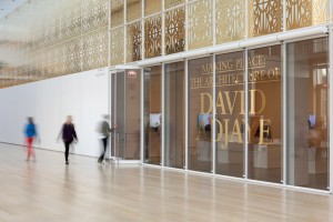 Installation shot of the David Adjaye retrospective at the Institute of Chicago