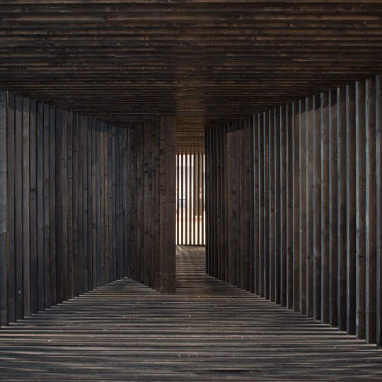 Installation shot of the David Adjaye retrospective at the Institute of Chicago