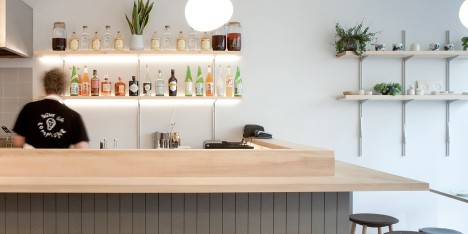 Giles Reid uses pastel tones and sycamore wood for Japanese restaurant in east London