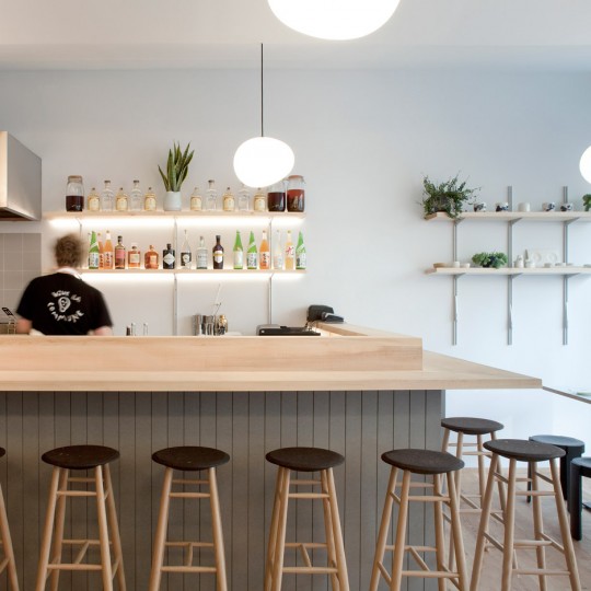 Giles Reid uses pastel tones and sycamore wood for Japanese restaurant in east London