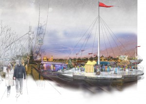 Natural ice rinks on London's River Thames by NBBJ