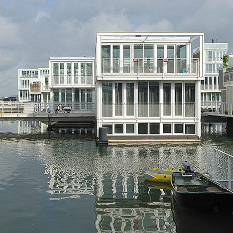 Water-houses in Amsterdam's IJburg neighbourhood by Dutch firm Marlies Rohmer Architects & Urbanists float in concrete tubs