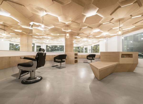 Joshua Florquin adds hexagonal-patterend ceiling to Les Dada East hair salon in Paris