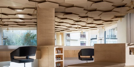 Joshua Florquin adds hexagonal-patterend ceiling to Les Dada East hair salon in Paris
