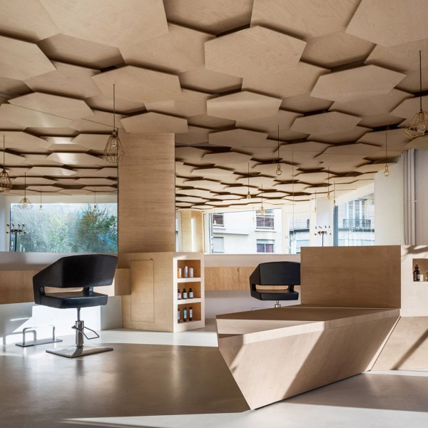 Joshua Florquin adds hexagonal-patterend ceiling to Les Dada East hair salon in Paris