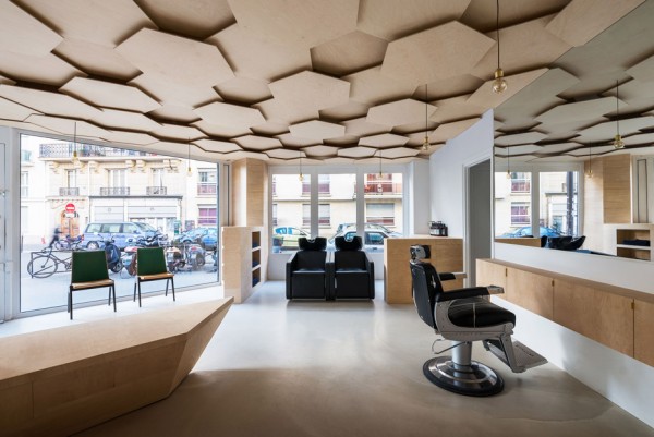 Joshua Florquin adds hexagonal-patterend ceiling to Les Dada East hair salon in Paris