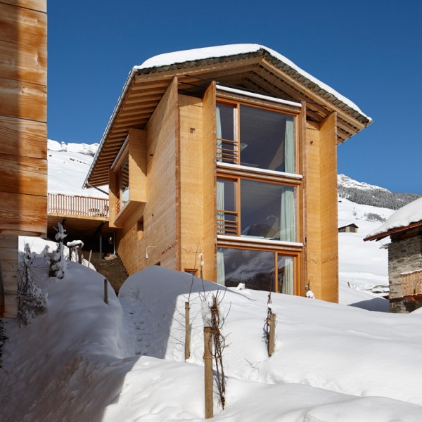 Cottages by Peter Zumthor, Switzerland. Photograph is by Ralph Feiner courtesy of Zumthor Ferienhäuser