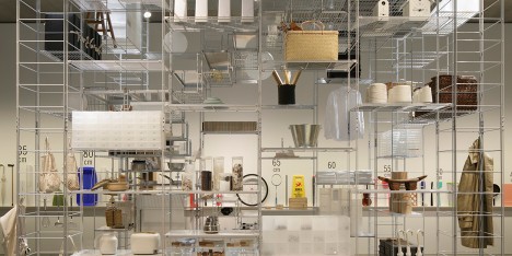 Muji shelving units combine to create a living space in Fumihiko Sano’s installation