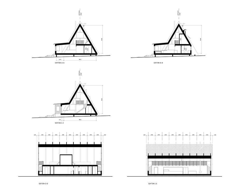 Sections of Bjork Mountain Restaurant in Hemavan Sweden by Murman Architects