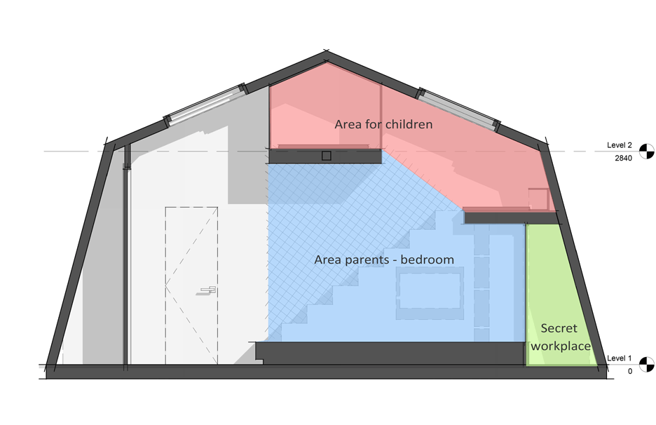 Diagrammatic section of sleep and play interior by Ruetemple in Moscow Russia