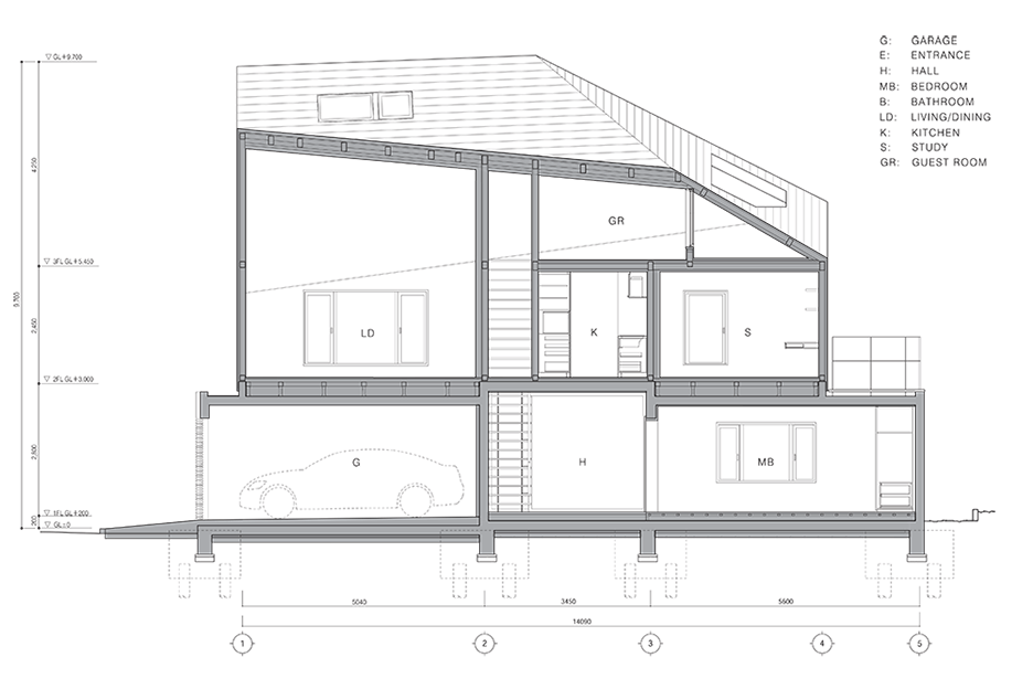 Section of U House by KIAS in Japan