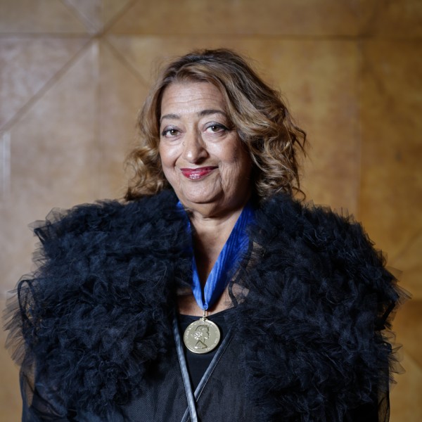 Zaha Hadid wearing her RIBA Gold Medal