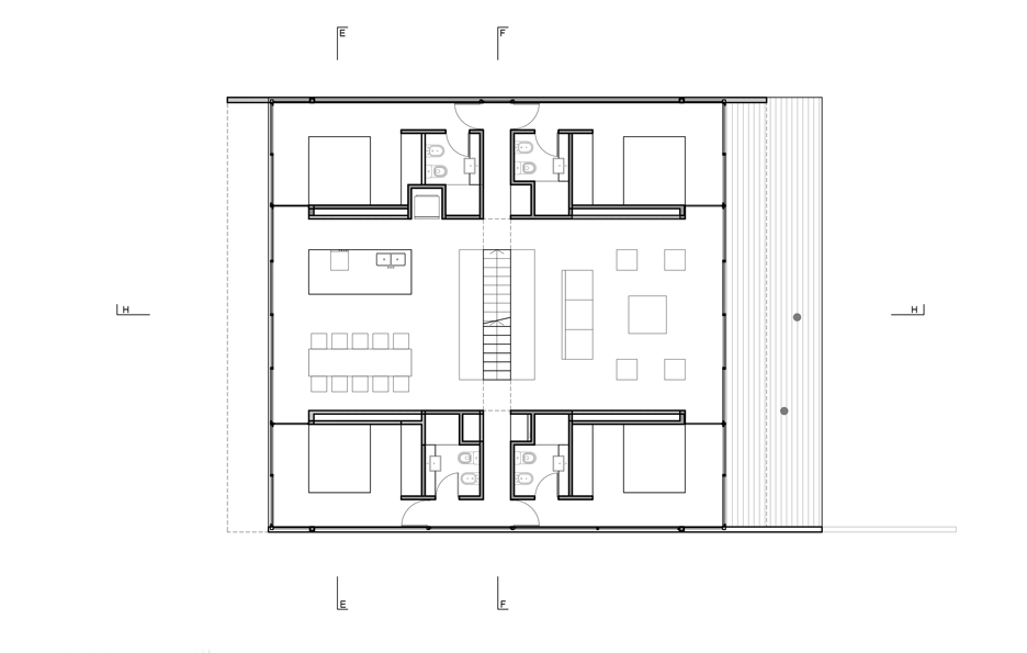 First floor plan of L4 House by Luciano Kruk Arquitectos in Costa Esmeralda, Argentina