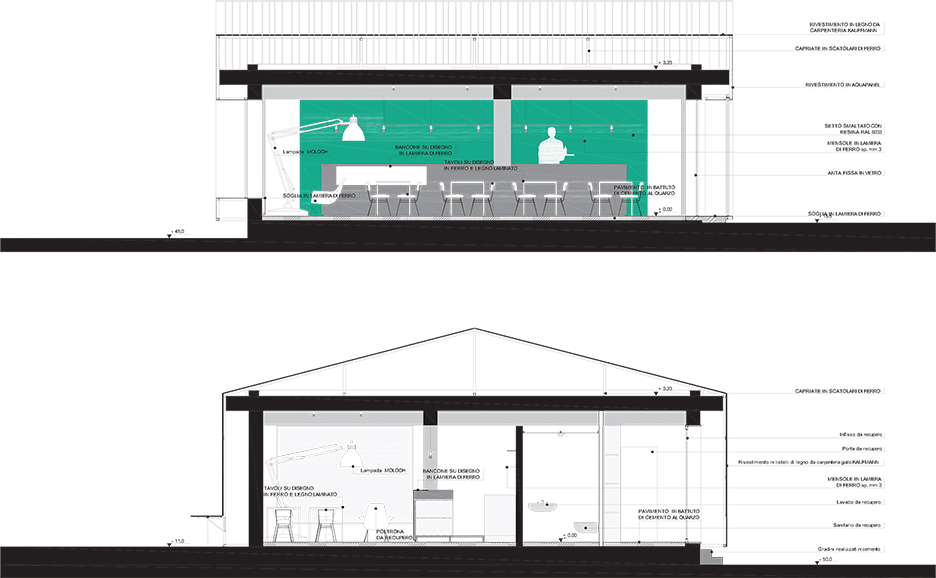 Sections of Eco Bar and Cafe by Giuseppe Gurrieri in Sicily, Italy