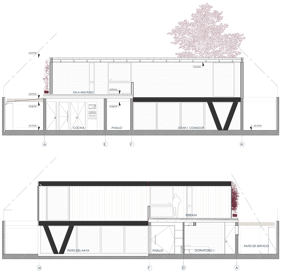 Cross sections C and D of House LG by Gregorio Brugnoli Errázuriz