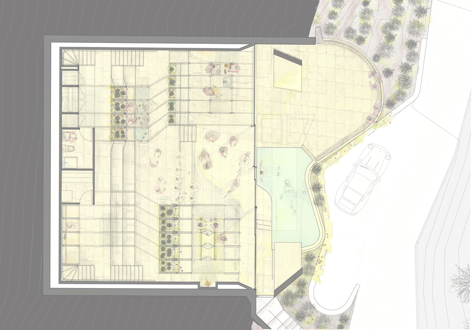 Plan of House on the cliff by Gilbartolome Architects in Granada, Spain