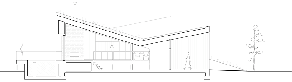 Long section 1 of house PIBO by Oyo Architects in Maldegem, Belgium