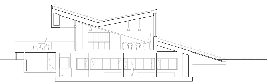 Long section 2 of house PIBO by Oyo Architects in Maldegem, Belgium