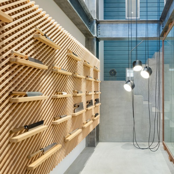 Japanese traditional Blacksmithing knife factory showroom by Yusuke Seki Design Studio