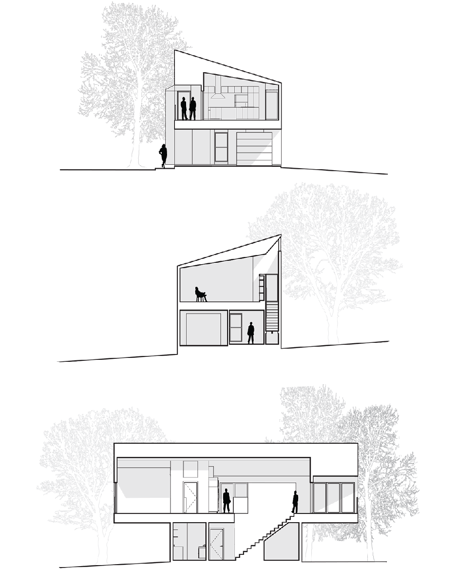 Sections of Mood ring house by Silo AR+D in Fayetteville, Arkansas