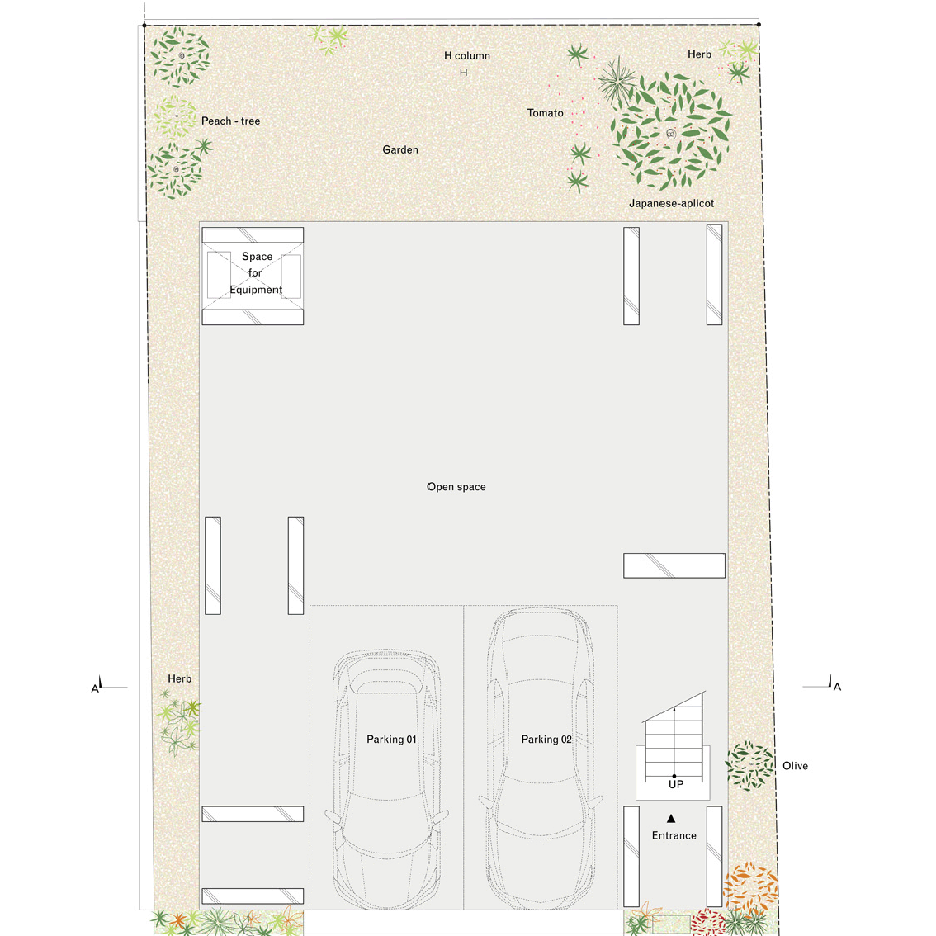 Ground floor plan of Inari House by Tokmoto Architectures Room in Niigata Japan