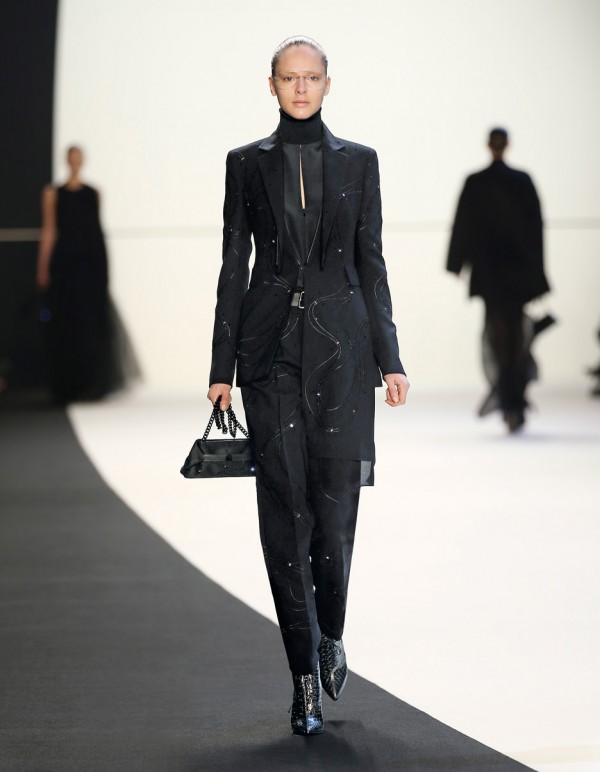 Tuxedo with LED e-broidery inspired by Thomas Ruff’s astral photographs by Akris, Autumn Winter 2014