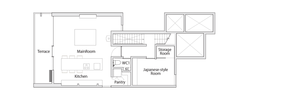 Level two plan T Weekend Residence by Process5 Design in Japan