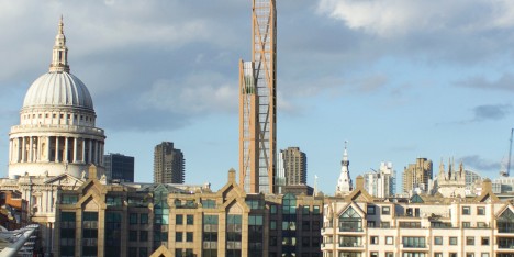300 metre tall wooden skyscraper Oakwood Tower at Barbican by PLP and University of Cambridge
