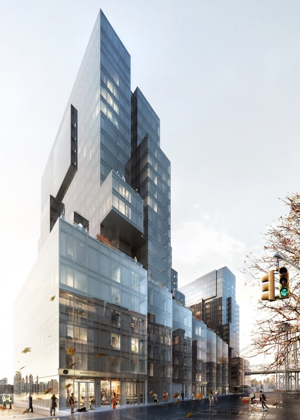 416-420 Kent by ODA in Brooklyn, New York, USA residential apartment block architecture, irregularly stacked boxes