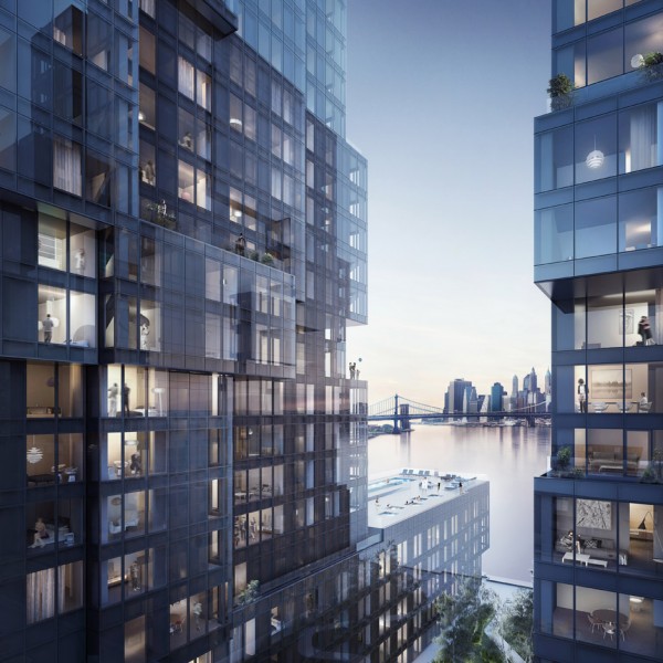 416-420 Kent by ODA in Brooklyn, New York, USA residential apartment block architecture, irregularly stacked boxes