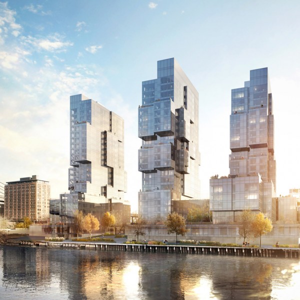 416-420 Kent by ODA in Brooklyn, New York, USA residential apartment block architecture, irregularly stacked boxes