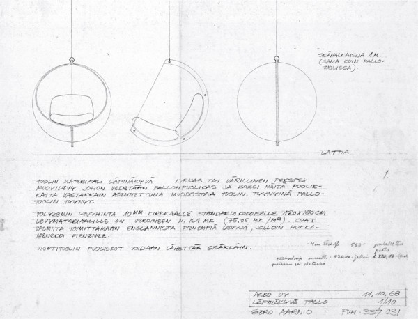 Original drawing of the Bubble Chair, 1968