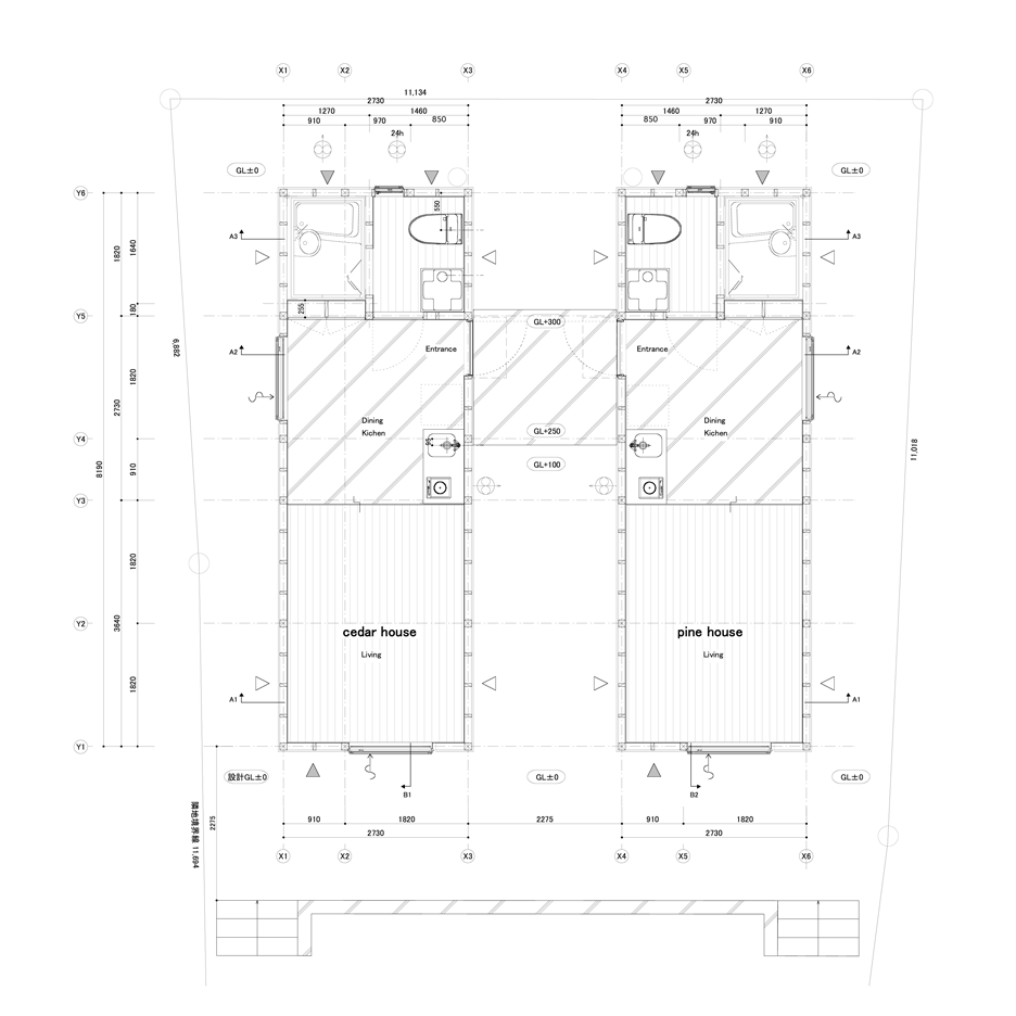Plan of Cedar house micro homes by S Plus One in Japan