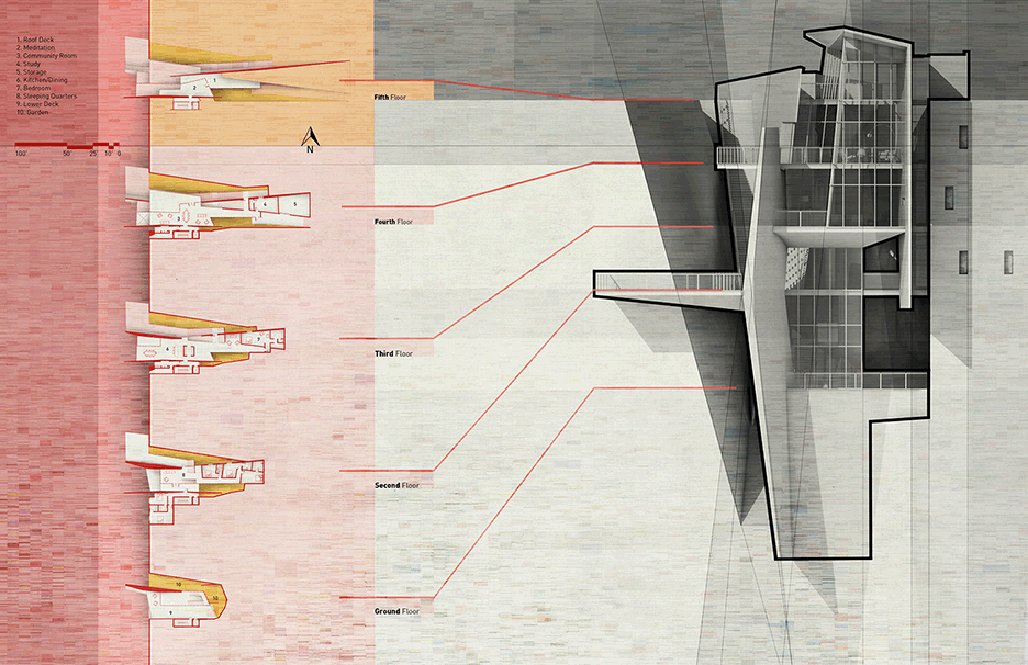 Plans for Cliff Top Retreat by Alex Hogrefe of Visualizing Architecture conceptual concrete architecture