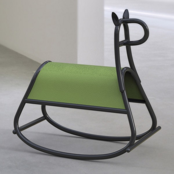 Front designs bent-wood rocking horse for Gebrüder Thonet Vienna