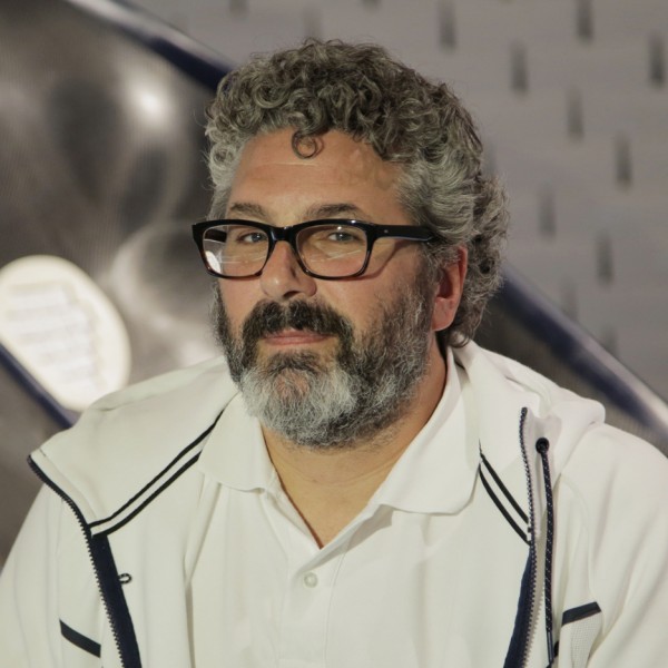 Greg Lynn at the opening of Nike's The Nature of Motion exhibition in Milan. Portrait by Dezeen