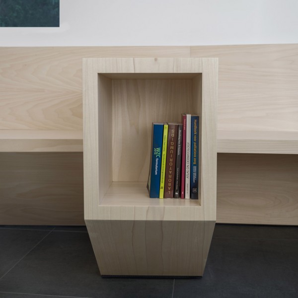 Joshua Florquin uses angular joinery to create bespoke furnishings for doctor's surgery in Maldegem, Belgium