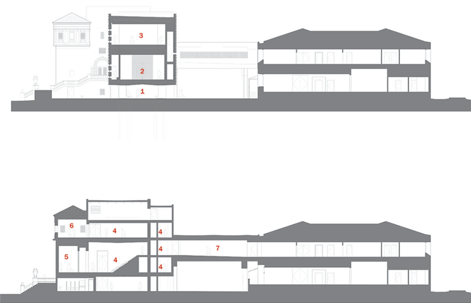 Sections of Ringling Asian Arts Centre museum architecture with terracotta tiles, Florida, USA