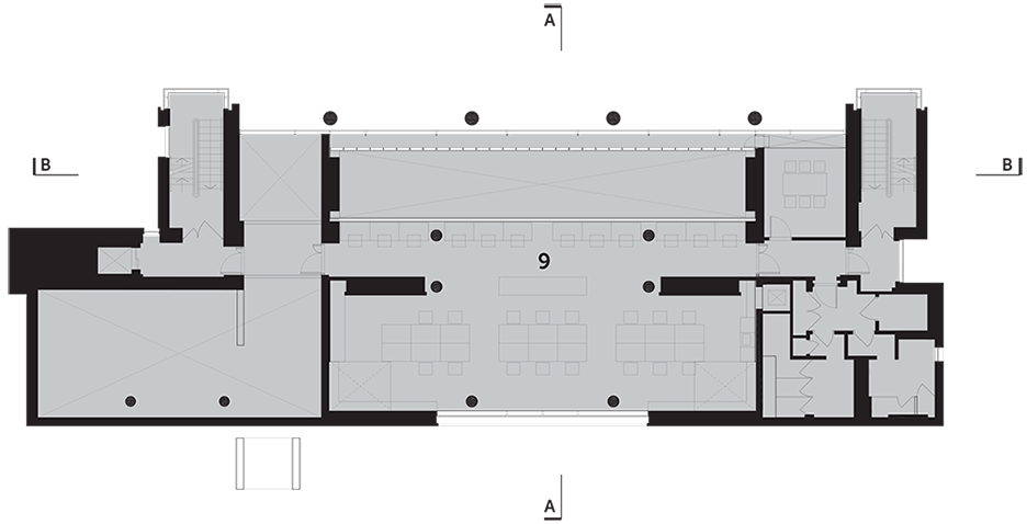 First floor plan of Science Museum Dana Research Centre by Coffey Architects in London, UK