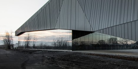 Crystalline soccer stadium by Saucier + Perrotte and HCMA references Canadian mining landscape