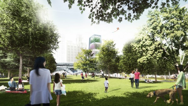 Morphosis and SWA's Local Force proposal for Pershing Square
