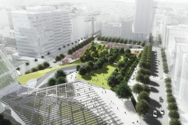 Morphosis and SWA's Local Force proposal for Pershing Square