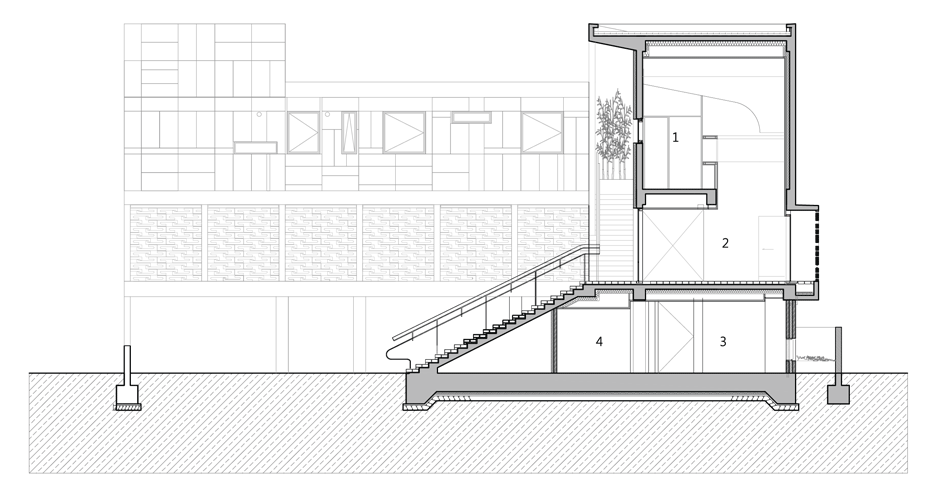 Section of The Ground Wall in Gimhae, South Korea by FHHH Friends Architects