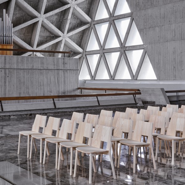 Industrial Facility’s stackable Tronco chair for Mattiazzi is designed for church congregations