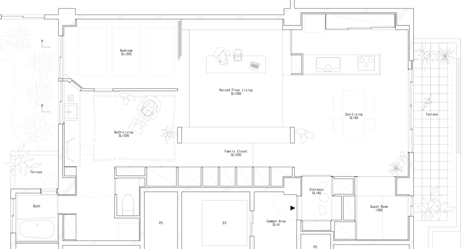 Team Living House by Masatoshi Hirai Architects Atelier, an apartment interior renovation in Tokyo, Japan